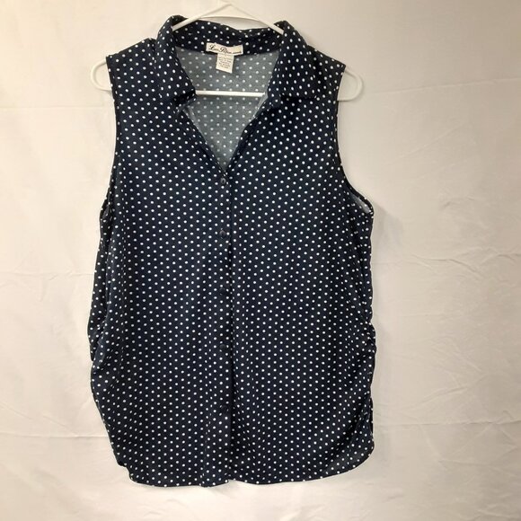 Love Potion Maternity Top Size L, Polka Dot Sleeveless Button Up Gathered Sides - Picture 1 of 7